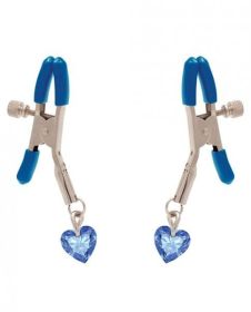 I'll Never Let Go Nipple Clamps Blue Heart Charms