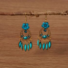 Creative Style Fashion Vintage Alloy Gem Earrings Eardrops (Color: Sapphire Blue)