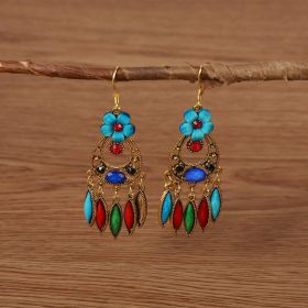 Creative Style Fashion Vintage Alloy Gem Earrings Eardrops (Color: Peacock Blue)