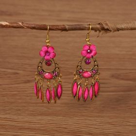 Creative Style Fashion Vintage Alloy Gem Earrings Eardrops (Color: pink)