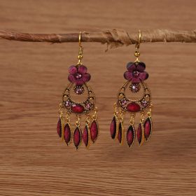 Creative Style Fashion Vintage Alloy Gem Earrings Eardrops (Color: Brick Red)