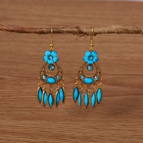 Creative Style Fashion Vintage Alloy Gem Earrings Eardrops (Color: Blue)