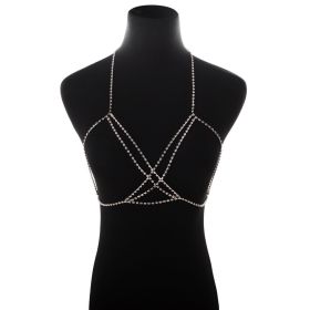 Sexy Body Chain Necklace Bohemian Beach Choker Necklace Multilayer Rhinestone Layered Cross Bikini Bra Body Chain Necklace For Women (Color: Silvery)