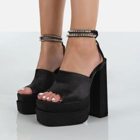 Women's Pumps High Heels Platform Sandals Sexy Dress Party Wedding Shoes Women Square Toe High Heel Crystal Female Sandal (Color: 6662BK, Shoe Size: 8.5)