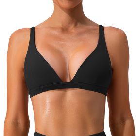 1Pc/3Pcs Women Deep V-Neck Sports Bras U-Shaped Back Sport Bras Padded Strappy Crop Open Back Low Impact Bras Sexy Fitness Tank Tops with Removab (Color: BLACK, size: XL)